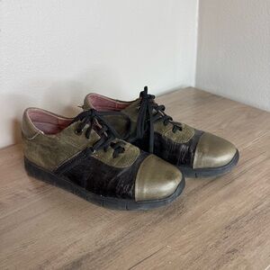 Hispanitas Leather Oxford Loafers Lace Up Sneakers Green and Black